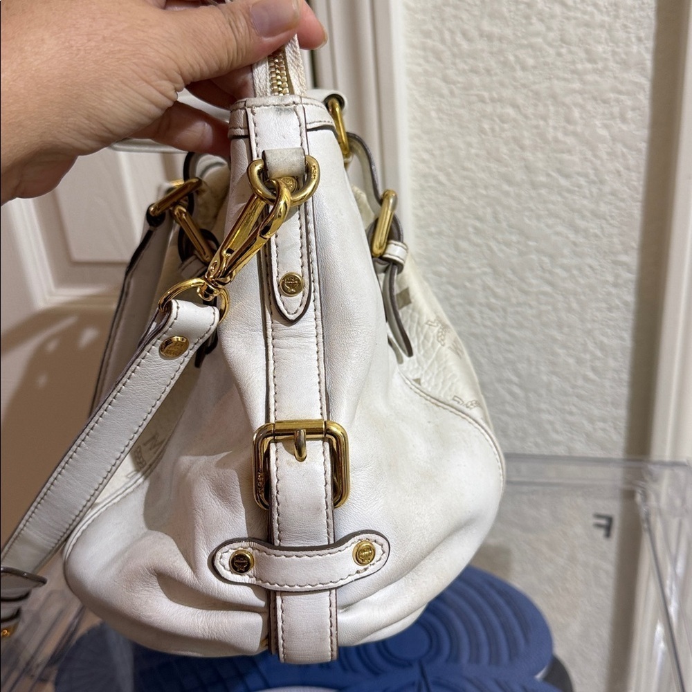 MCM Cream Satchel with Gold Accents - Picture 5 of 9